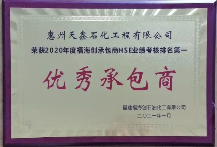 2020年度HSE绩效优秀承包商